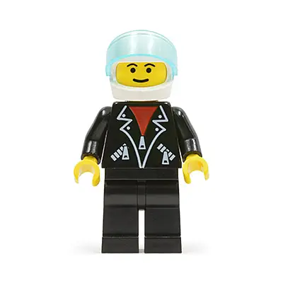  Leather Jacket with Zippers - Black Legs, White Helmet