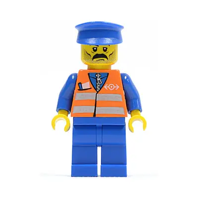  Orange Vest with Safety Stripes - Blue Legs, Moustache, Blue Hat