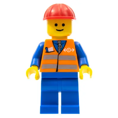  Orange Vest with Safety Stripes - Blue Legs, Red Construction Helmet