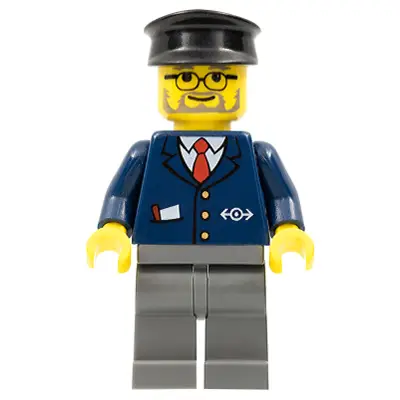  Dark Blue Suit with Train Logo, Dark Bluish Gray Legs, Black Hat, Gray Beard