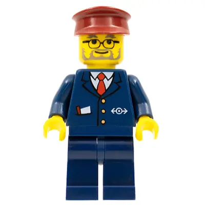  Train Conductor - Male, Dark Blue Suit with Train Logo, Dark Red Hat