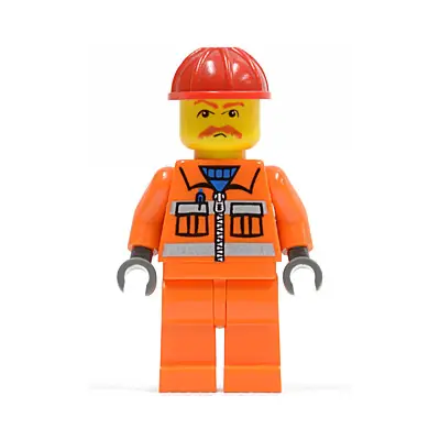  Orange Vest with Safety Stripes - Orange Legs, Red Construction Helmet, Brown Moustache, Dark Bluish Gray Hands