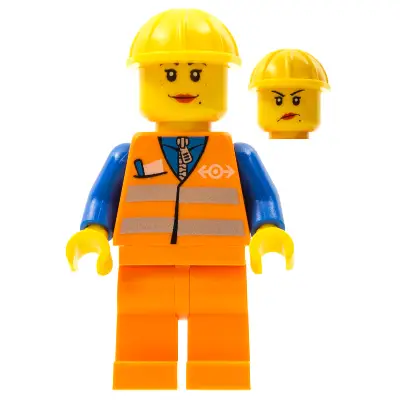  Orange Vest with Safety Stripes - Orange Legs, Yellow Construction Helmet, Female Dual Sided Head