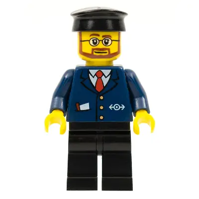  Dark Blue Suit with Train Logo, Black Legs, Black Hat, Beard and Glasses
