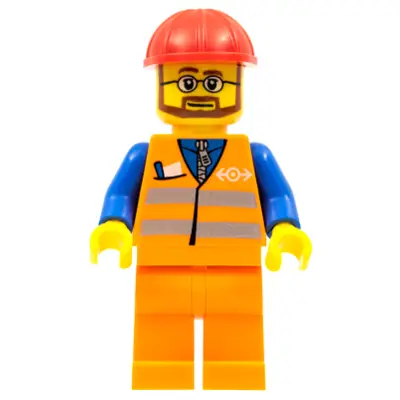  Orange Vest with Safety Stripes - Orange Legs, Red Construction Helmet, Beard and Glasses