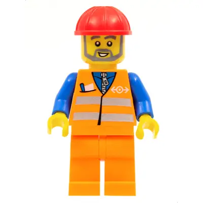  Orange Vest with Safety Stripes - Orange Legs, Red Construction Helmet, Gray Beard