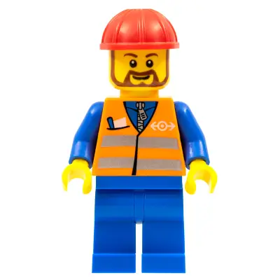  Orange Vest with Safety Stripes - Blue Legs, Red Construction Helmet, Brown Beard Rounded