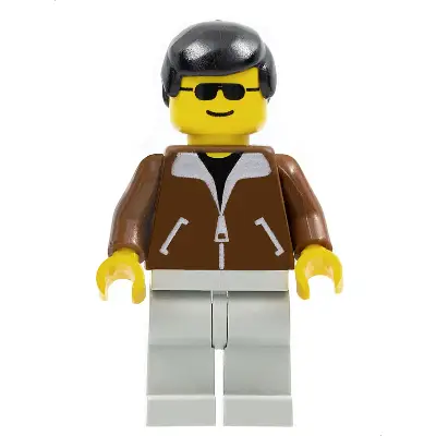  Jacket Brown - Light Gray Legs, Black Male Hair, Black Sunglasses