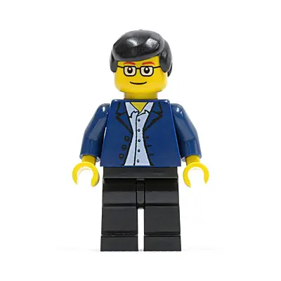  Dark Blue Jacket, Light Blue Shirt, Black Legs, Square Glasses, Black Male Hair