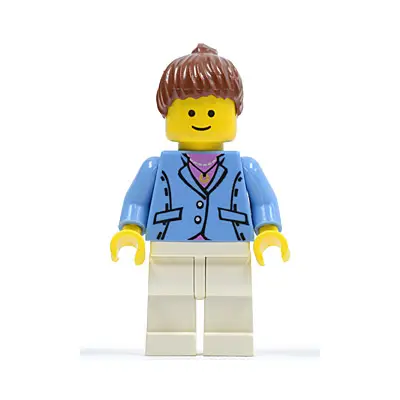  Medium Blue Jacket, White Legs, Reddish Brown Ponytail Hair