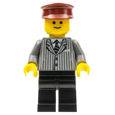  Pinstripe Suit Jacket, Black Legs, Dark Red Hat, Standard Grin