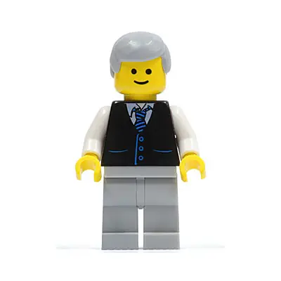  Black Vest with Blue Striped Tie, Light Bluish Gray Legs, White Arms, Light Bluish Gray Male Hair, Smile