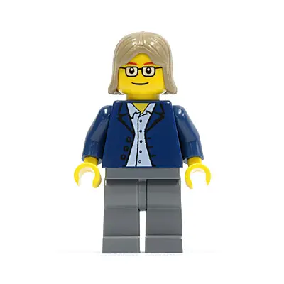  Dark Blue Jacket, Light Blue Shirt, Dark Bluish Gray Legs, Square Glasses, Dark Tan Female Hair