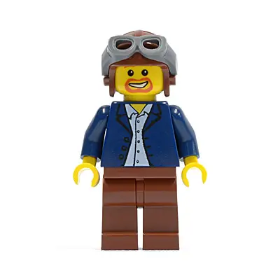  Dark Blue Jacket, Light Blue Shirt, Reddish Brown Legs, Aviator Cap and Goggles