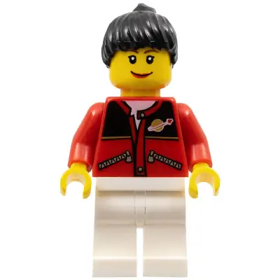  Red Jacket with Zipper Pockets and Classic Space Logo, White Legs, Black Female Ponytail Hair, Brown Eyebrows