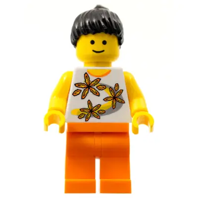  Yellow Flowers - Black Ponytail Hair, Orange Legs