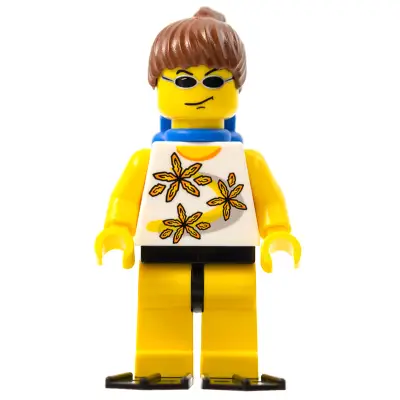  Yellow Flowers - Reddish Brown Ponytail Hair, Blue Air Tanks, Black Flippers