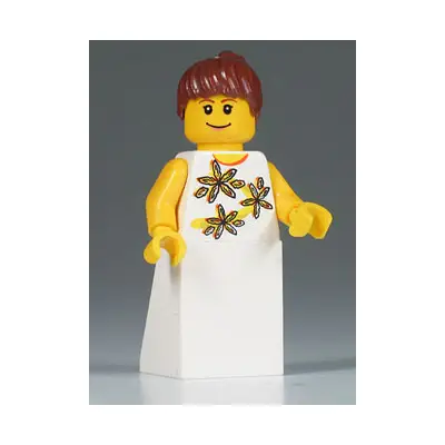  Yellow Flowers - Reddish Brown Ponytail Hair, White Skirt