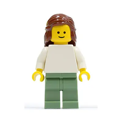  Plain White Torso with White Arms, Sand Green Legs, Reddish Brown Female Hair Mid-Length