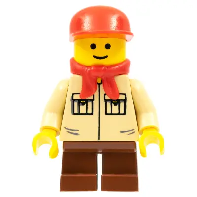  Shirt with 2 Pockets No Collar, Reddish Brown Short Legs, Red Cap, Red Bandana