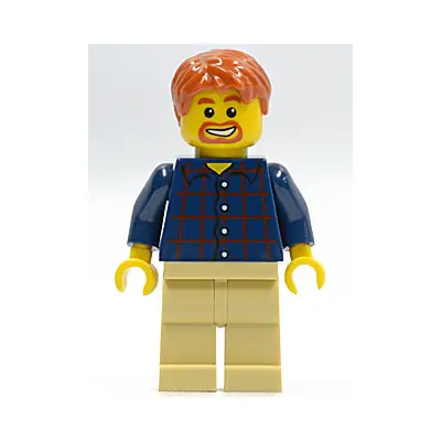  Plaid Button Shirt, Tan Legs, Dark Orange Short Tousled Hair, Dark Orange Goatee and Eyebrows