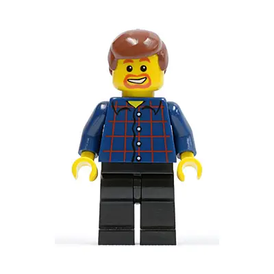  Plaid Button Shirt, Black Legs, Reddish Brown Male Hair, Dark Orange Goatee and Eyebrows