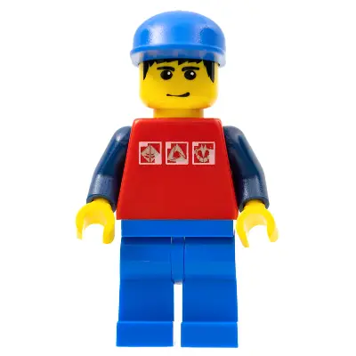  Red Shirt with 3 Silver Logos, Dark Blue Arms, Blue Legs, Blue Cap