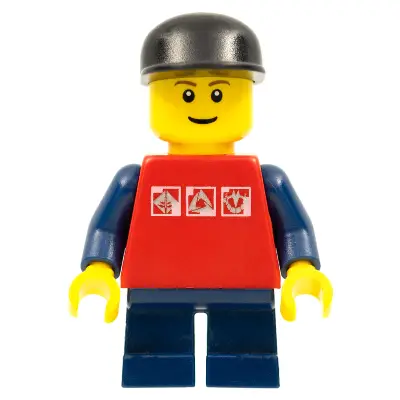  Red Shirt with 3 Silver Logos, Dark Blue Arms, Dark Blue Short Legs, Black Cap