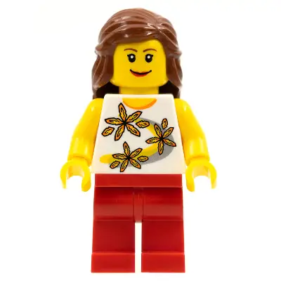  Yellow Flowers, Red Legs, Reddish Brown Female Hair Mid-Length