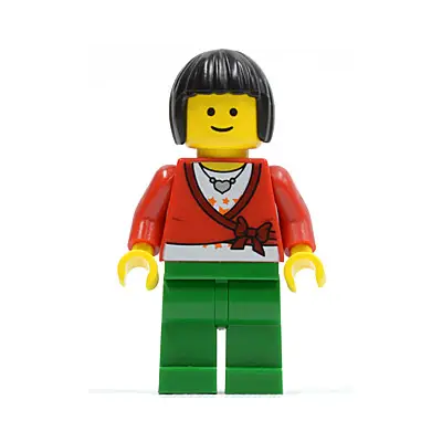  Sweater Cropped with Bow, Heart Necklace, Green Legs, Black Bob Cut Hair