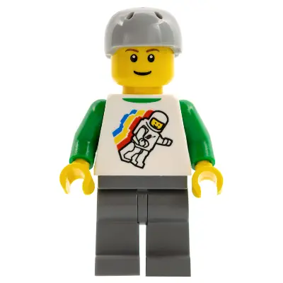 Classic Space Minifigure Floating Pattern, Dark Bluish Gray Legs, Sports Helmet