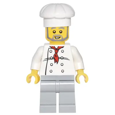  Chef - White Torso with 8 Buttons, Light Bluish Gray Legs, Gray Beard