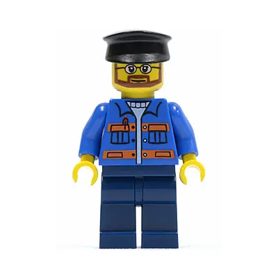  Blue Jacket with Pockets and Orange Stripes, Dark Blue Legs, Black Hat