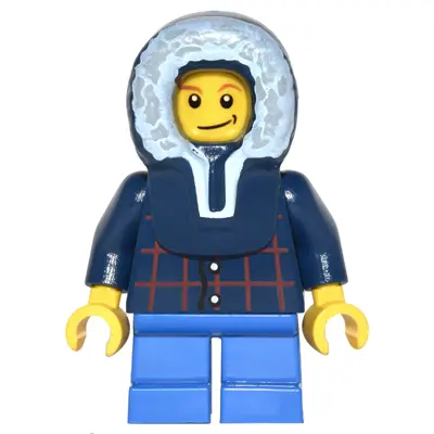  Plaid Button Shirt, Blue Short Legs, Dark Blue Hood, Lopsided Smile with Dimple