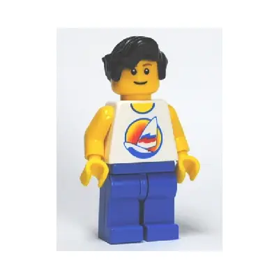  Surfboard on Ocean - Blue Legs, Black Male Hair Wavy