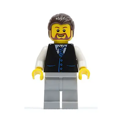  Black Vest with Blue Striped Tie, Light Bluish Gray Legs, White Arms, Dark Brown Hair, Brown Beard Rounded