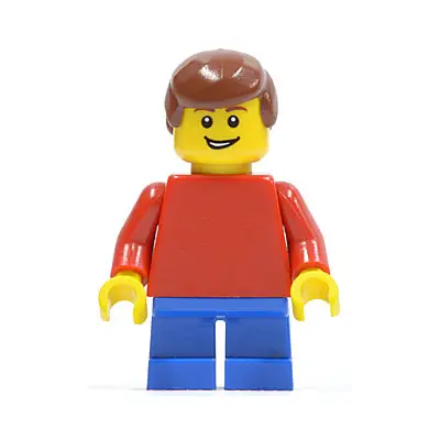  Plain Red Torso with Red Arms, Blue Short Legs, Reddish Brown Male Hair
