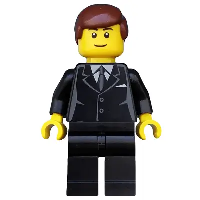  Suit Black, Reddish Brown Male Hair, Black Eyebrows, Thin Grin