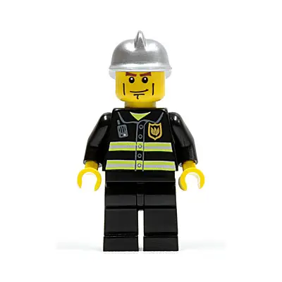  Fire - Reflective Stripes, Black Legs, Silver Fire Helmet, Cheek Lines, Yellow Hands