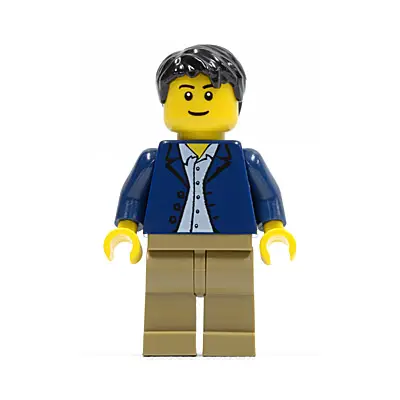  Dark Blue Jacket, Light Blue Shirt, Dark Tan Legs, Black Male Hair