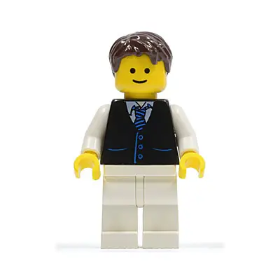  Black Vest with Blue Striped Tie, White Legs, Dark Brown Short Tousled Hair