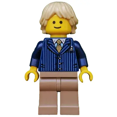  Businessman Pinstripe Jacket and Gold Tie, Dark Tan Legs, Tan Tousled and Layered Hair