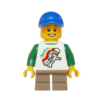  Classic Space Minifigure Floating Pattern, Short Dark Tan Legs, Blue Short Bill Cap