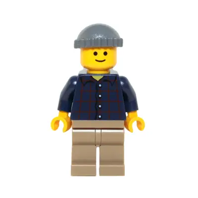  Plaid Button Shirt, Dark Tan Legs, Dark Bluish Gray Knit Cap, Standard Grin (Pool Player)