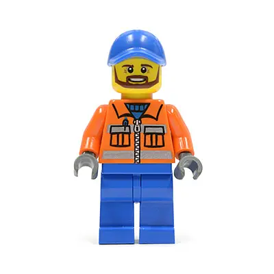  Construction Worker - Orange Zipper, Safety Stripes, Orange Arms, Blue Legs, Blue Cap with Hole
