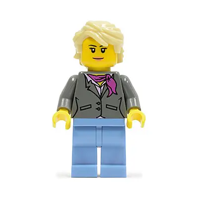  Dark Bluish Gray Jacket with Magenta Scarf, Medium Blue Legs, Tan Hair (Grandma)