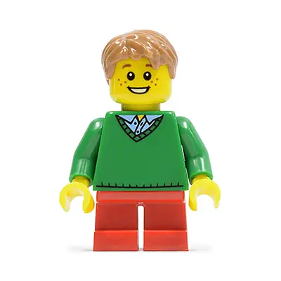  Boy, Green V-Neck Sweater, Red Short Legs