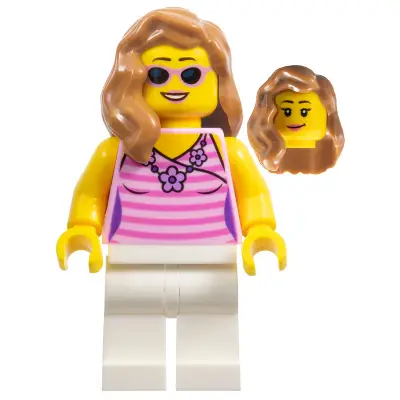  Dark Pink Striped Top, White Legs, Medium Nougat Female Hair over Shoulder