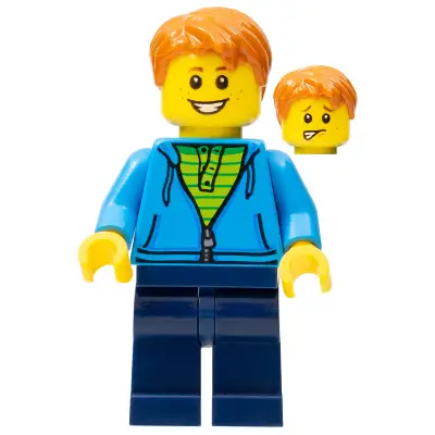  Dark Azure Hoodie with Green Striped Shirt, Dark Blue Legs