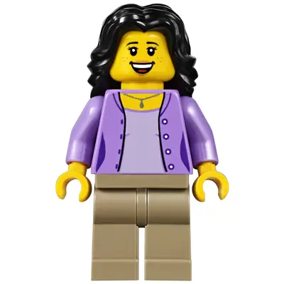  Mom, Medium Lavender Jacket over Lavender Shirt, Dark Tan Legs, Black Hair